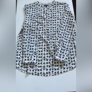 Talbots Long-Sleeve Blouse Black Novelty Key Print